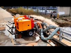 Conjunto de bomba de agua montada en remolque para sólidos de 76 mm, bomba de una etapa, motor diésel, bomba autocebante